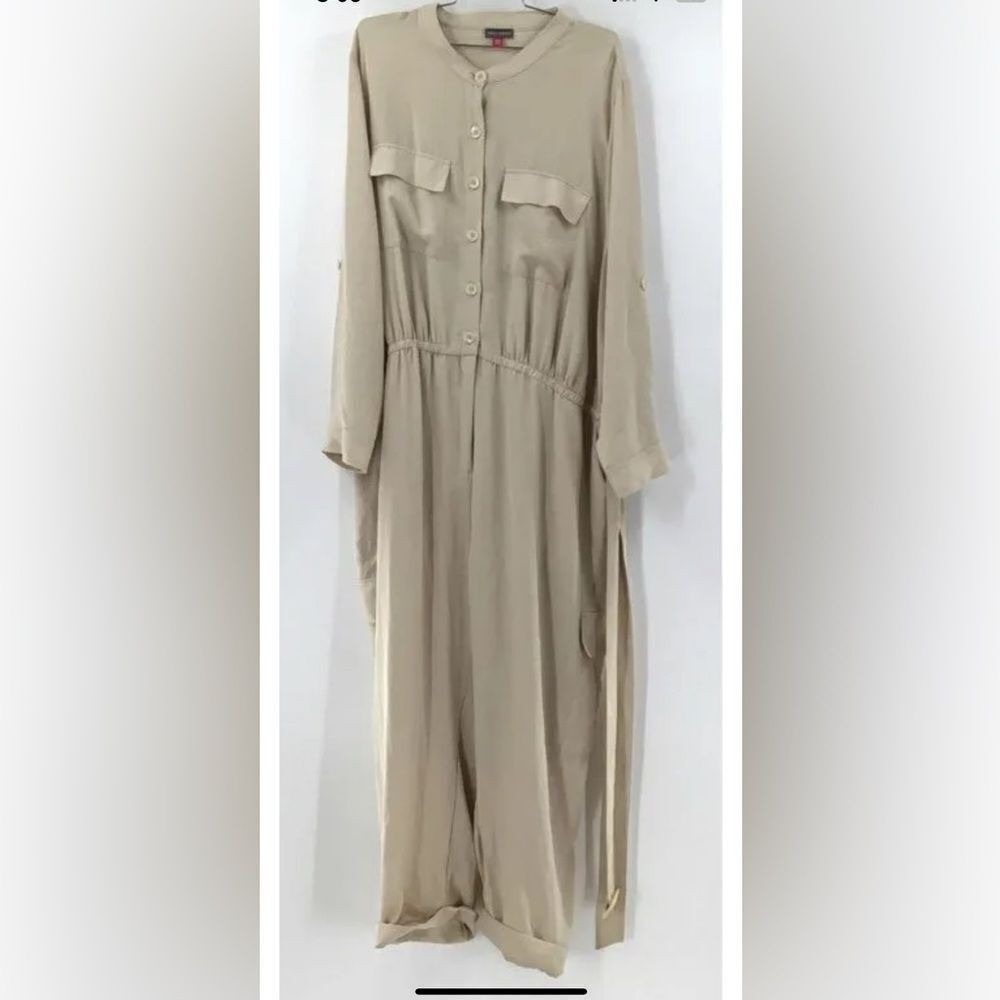 Vince Camuto Jumpsuit Women's Tan Long‎ Sleeve Button Front Size 24W